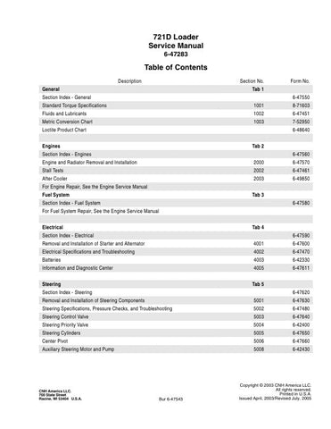 Enhance your maintenance routine with the CASE 721D Loader Service Manual (Part No. 6-47283). This comprehensive guide is designed specifically for the CASE 721D loader, providing you with detailed instructions and insights to keep your equipment running smoothly and efficiently.