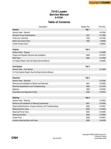 Enhance your maintenance capabilities with the CASE 721D Loader Service Manual (6-47281) in PDF format. This comprehensive guide provides detailed instructions, diagrams, and troubleshooting tips to ensure your loader operates at peak performance. Perfect for both seasoned professionals and DIY enthusiasts, this manual is an essential resource for efficient repairs and upkeep, saving you time and money. Download your copy today and keep your CASE 721D running smoothly!