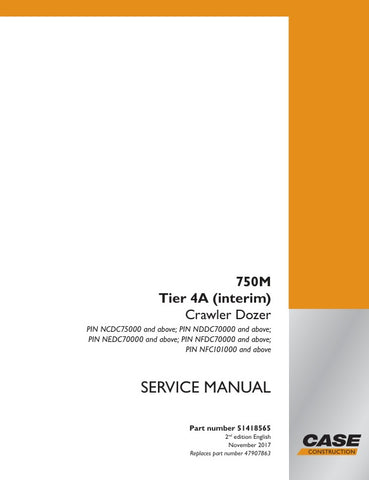 Unlock the full potential of your CASE 750M Tier 4A (Interim) Crawler Dozer with our comprehensive service manual (part number 51418565) in PDF format. This essential guide provides detailed maintenance procedures, troubleshooting tips, and specifications to ensure your dozer operates at peak performance. With easy navigation and clear illustrations, you can quickly find the information you need to keep your equipment running smoothly and efficiently. Invest in your machinery's longevity and reliability dow