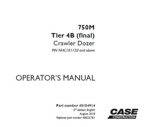 Discover the essential CASE 750M Tier 4B (Final) Crawler Dozer Operator’s Manual, designed to enhance your operational efficiency and ensure optimal performance. This comprehensive guide provides detailed instructions and insights tailored specifically for your dozer, making it an indispensable resource for both new and experienced operators.