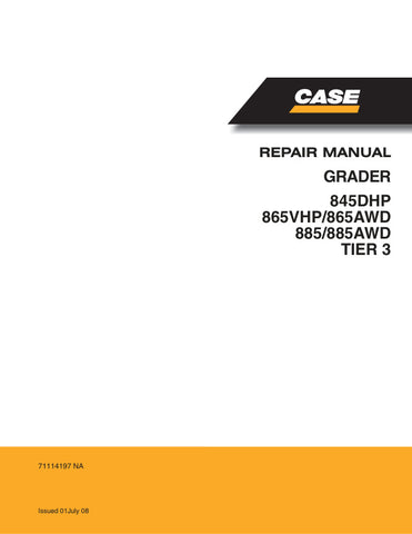 Unlock the full potential of your CASE 845DHP, 865VHP, 865AWD, and 885/885AWD (TIER 3) graders with the comprehensive Grader Repair Manual (71114197) in PDF format. This essential resource provides detailed schematics, troubleshooting tips, and step-by-step repair instructions, ensuring you can maintain and repair your equipment with confidence. Whether you're a seasoned professional or a DIY enthusiast, this manual is designed to enhance your understanding and efficiency, ultimately saving you time and mon