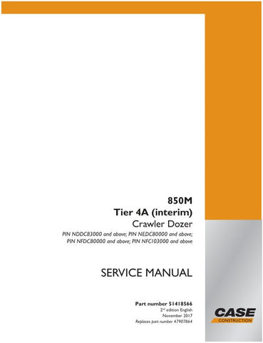 Enhance your maintenance routine with the CASE 850M Tier 4A Crawler Dozer Service Manual (Part Number: 51418566). This comprehensive guide is designed specifically for the CASE 850M model, ensuring you have the most accurate and detailed information at your fingertips.