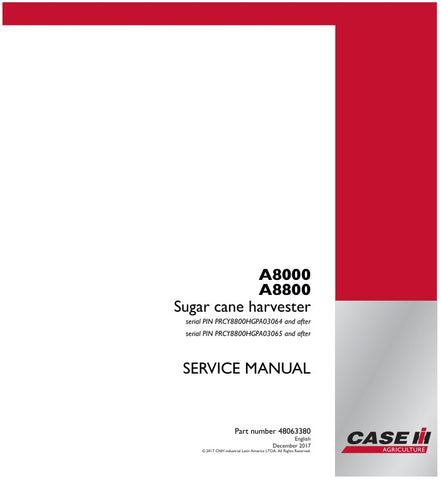 Enhance your sugar cane harvesting efficiency with the CASE A8000 and A8800 Service Manual (48063380) in PDF format. This comprehensive guide provides detailed insights into maintenance, troubleshooting, and operational best practices, ensuring your equipment runs smoothly and effectively. With easy navigation and clear illustrations, this manual is an essential resource for operators and technicians alike, helping to minimize downtime and maximize productivity in the field. Invest in your machinery's longe