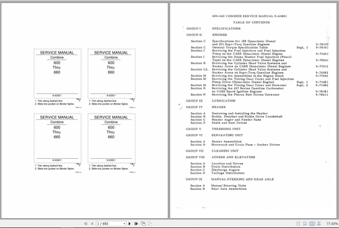 Discover the ultimate resource for your CASE 600 to 660 series equipment with the CASE COMBINES 600 THRU 660 SERVICE MANUAL (9-63801) in PDF format. This comprehensive