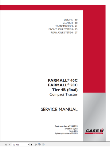 Unlock the full potential of your CASE Compact Tractor Farmall 40 and 50 C Tier 4B with our comprehensive service manual, available in a convenient PDF format. This essential guide