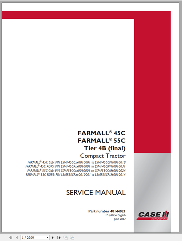 Unlock the full potential of your CASE Compact Tractor with the Farmall 45 and 55 C Tier 4B (Final) Service Manual.