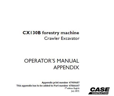 Discover the essential CASE CX130B Forestry Machine Crawler Excavator Operator’s Manual, designed to enhance your operational efficiency and safety. This comprehensive PDF guide provides detailed instructions and insights tailored specifically for the CX130B model, ensuring you have all the information you need at your fingertips.