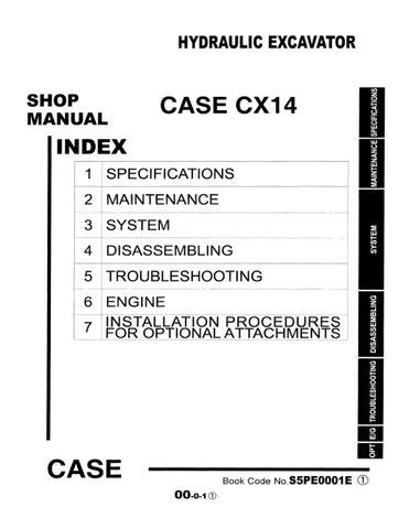  Unlock the full potential of your CASE CX14 Hydraulic Excavator with the comprehensive Shop Manual S5PE0001E, available in a convenient PDF format. This essential guide provides detailed insights into maintenance, troubleshooting, and repair procedures, ensuring your equipment operates at peak performance. With easy navigation and clear illustrations, this manual is designed for both seasoned professionals and DIY enthusiasts, making it an invaluable resource for keeping your excavator in top condition. Do
