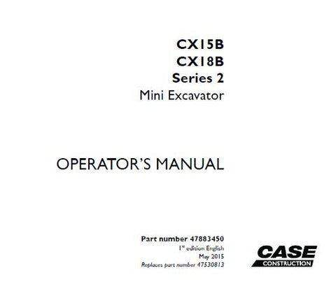 Discover the essential CASE CX15B / CX18B Series 2 Mini Excavator Operator’s Manual, designed to enhance your operational efficiency and safety. This comprehensive PDF file provides detailed instructions, specifications, and maintenance guidelines tailored specifically for your mini excavator, ensuring you get the most out of your equipment.