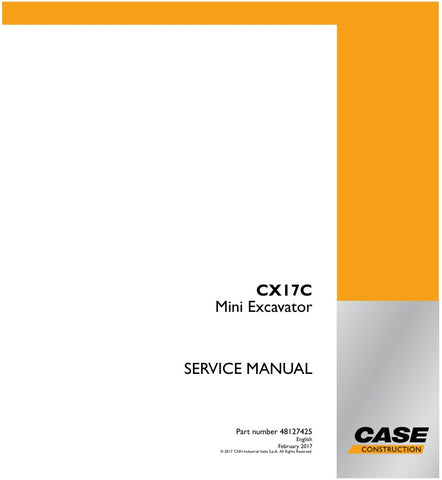 Unlock the full potential of your CASE CX17C Mini Excavator with the comprehensive Service Manual (48127425) in PDF format. This essential guide provides detailed maintenance procedures, troubleshooting tips, and specifications to ensure your equipment operates at peak performance. With easy navigation and clear illustrations, you'll have the knowledge to tackle repairs and upkeep efficiently, saving you time and money. Invest in this invaluable resource today and keep your excavator running smoothly for ye