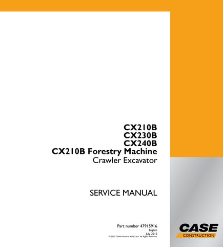 Enhance your maintenance capabilities with the CASE CX210B, CX230B, and CX240B Forestry Machine Crawler Excavator Service Manual (PDF File). This comprehensive guide, with the part number 47915916, provides detailed insights into the operation, troubleshooting, and repair of your excavator, ensuring optimal performance and longevity. With easy navigation and clear illustrations, this manual is an essential resource for both professionals and DIY enthusiasts looking to keep their machinery in top condition. 