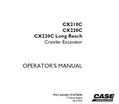 ENHANCE YOUR OPERATIONAL EFFICIENCY WITH THE CASE CX210C, CX220C, AND CX220C LONG REACH CRAWLER EXCAVATOR OPERATOR’S MANUAL IN PDF FORMAT.