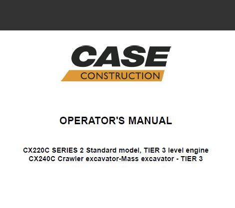 Enhance your operational efficiency with the CASE CX220C and CX240C Crawler Excavator Operator’s Manual. This comprehensive PDF guide is designed to provide you with essential information on the features, functions, and maintenance of your excavator, ensuring you get the most out of your equipment.