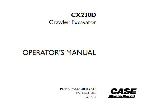 Discover the essential CASE CX230D Crawler Excavator Operator’s Manual, designed to enhance your operational efficiency and safety. This comprehensive PDF file provides detailed instructions, specifications, and maintenance guidelines tailored specifically for the CX230D model, ensuring you get the most out of your equipment.