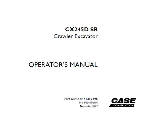 Discover the essential CASE CX245D SR Crawler Excavator Operator’s Manual, designed to enhance your operational efficiency and safety. This comprehensive PDF file provides detailed instructions, specifications, and maintenance guidelines tailored specifically for the CX245D SR model, ensuring you have all the information you need at your fingertips.