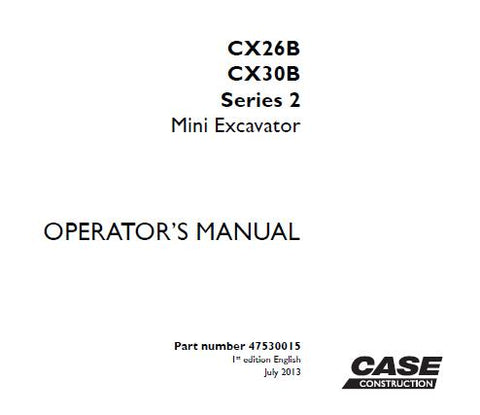 Discover the essential CASE CX26B and CX30B Series 2 Mini Excavator Operator’s Manual, designed to enhance your operational efficiency and safety. This comprehensive PDF file serves as a vital resource for both new and experienced operators, providing detailed instructions and insights into the features of your mini excavator.