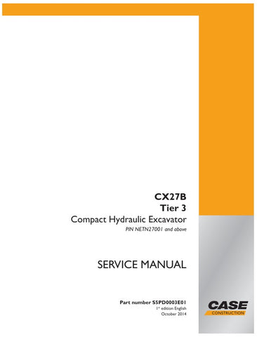 Unlock the full potential of your CASE CX27B Compact Hydraulic Excavator with the comprehensive Service Manual S5PD0003E01, available in a convenient PDF format. This essential guide provides detailed insights into maintenance, troubleshooting, and repair procedures, ensuring your equipment operates at peak performance. With easy navigation and clear illustrations, this manual is designed for both seasoned professionals and newcomers alike, making it an invaluable resource for maximizing your excavator's ef