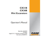  Enhance your operational efficiency with the CASE CX31B and CX36B Mini Excavator Operators Manual. This comprehensive PDF guide is designed to provide you with essential information on the features, functions, and maintenance of your mini excavator, ensuring you get the most out of your equipment.