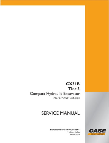 Unlock the full potential of your CASE CX31B (Tier 3) Compact Hydraulic Excavator with the comprehensive Service Manual S5PW0040E01, available in a convenient PDF format. This essential guide provides detailed insights into maintenance, troubleshooting, and repair procedures, ensuring your equipment operates at peak performance. With easy navigation and clear illustrations, this manual is designed for both seasoned professionals and newcomers alike, making it an invaluable resource for maximizing your excav