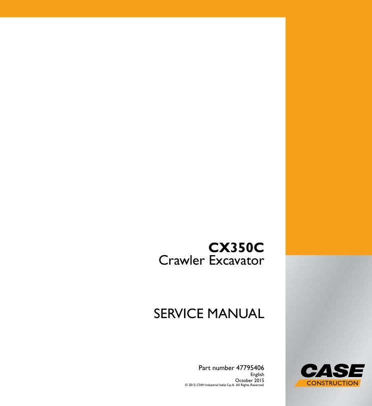 Unlock the full potential of your CASE CX350C Crawler Excavator with the comprehensive Service Manual (47795406) in PDF format. This essential guide provides detailed insights into maintenance, troubleshooting, and repair procedures, ensuring your equipment operates at peak performance. With easy navigation and clear illustrations, you can quickly find the information you need to keep your excavator running smoothly and efficiently. Invest in this invaluable resource today and enhance the longevity and 