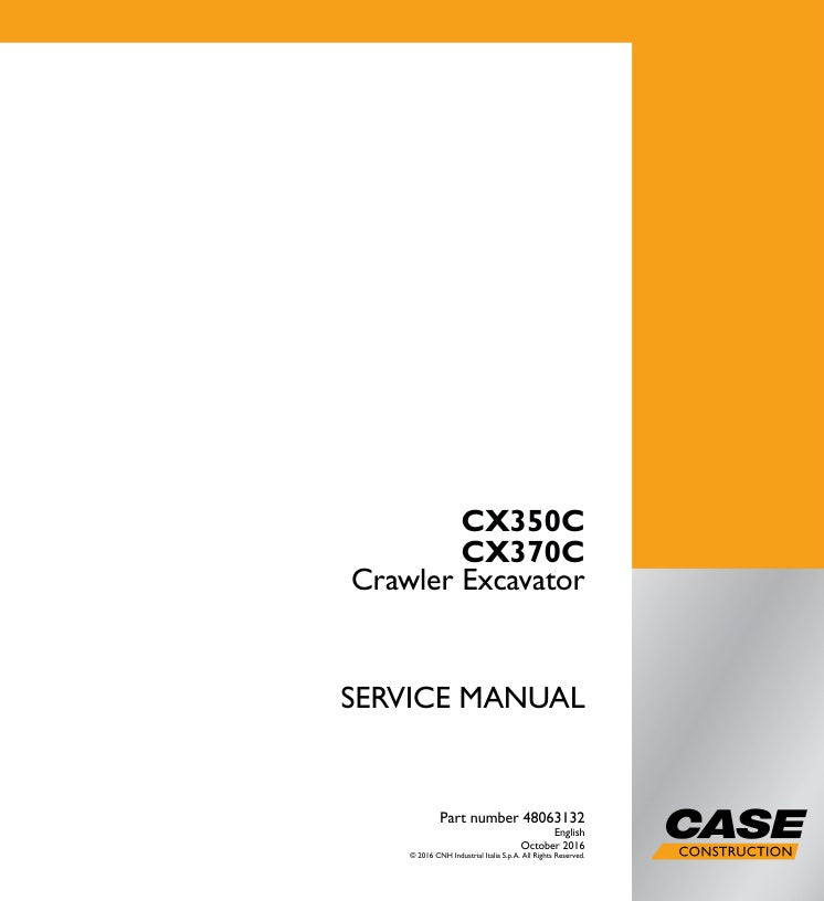 Unlock the full potential of your CASE CX350C and CX370C Crawler Excavators with the comprehensive Service Manual (48063132) in PDF format. This essential guide provides detailed insights into maintenance, troubleshooting, and repair procedures, ensuring your machinery operates at peak performance. With easy navigation and clear illustrations, you can quickly find the information you need to keep your excavators running smoothly and efficiently. Invest in this invaluable resource today and enhance the 