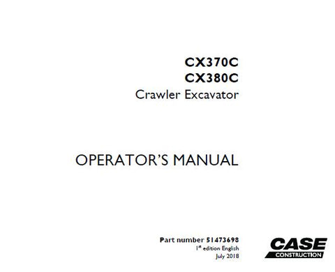 UNLOCK THE FULL POTENTIAL OF YOUR CASE CX350C AND CX380C CRAWLER EXCAVATORS WITH OUR COMPREHENSIVE OPERATOR’S MANUAL IN PDF FORMAT.