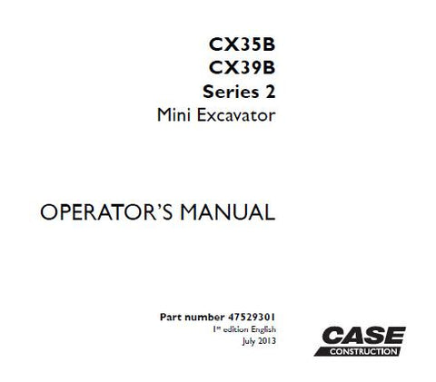 Discover the essential CASE CX35B and CX39B Series 2 Mini Excavator Operator’s Manual, designed to enhance your operational efficiency and safety. This comprehensive PDF file serves as a vital resource for both new and experienced operators, providing detailed instructions and insights into the machine's features and functionalities.