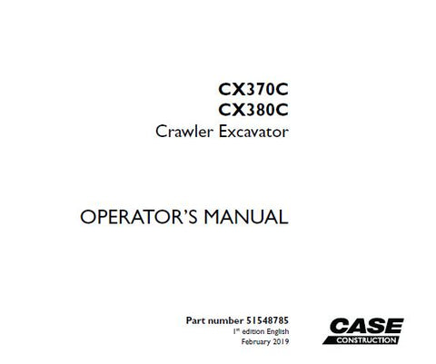 ENHANCE YOUR OPERATIONAL EFFICIENCY WITH THE CASE CX370C AND CX380C CRAWLER EXCAVATOR OPERATOR’S MANUAL, AVAILABLE IN A CONVENIENT PDF FORMAT. 
