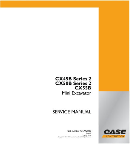  Unlock the full potential of your CASE CX45B, CX50B Series 2, and CX55B mini excavators with the comprehensive service manual (47574282B) in PDF format. This essential guide provides detailed maintenance procedures, troubleshooting tips, and technical specifications to ensure your equipment operates at peak performance. With easy navigation and clear illustrations, you can quickly find the information you need to keep your excavator running smoothly and efficiently. Invest in this invaluable resource today