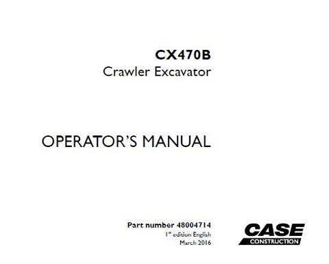 Discover the essential CASE CX470B Crawler Excavator Operator’s Manual, designed to enhance your operational efficiency and safety. This comprehensive PDF guide provides detailed instructions, specifications, and maintenance tips tailored specifically for the CX470B model, ensuring you get the most out of your equipment.