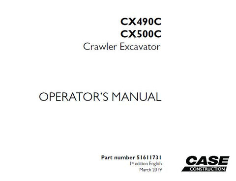 Enhance your operational efficiency with the CASE CX490C and CX500C Crawler Excavator Operator’s Manual, available in a convenient PDF format. This comprehensive guide is designed to provide you with essential information on the features, functions, and maintenance of your excavator, ensuring you get the most out of your equipment.