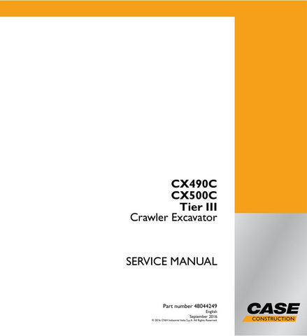 Enhance your maintenance and repair capabilities with the CASE CX490C and CX500C Crawler Excavator Service Manual (Part Number: 48044249). This comprehensive guide is designed specifically for these models, providing detailed instructions and diagrams to ensure you can tackle any service task with confidence.