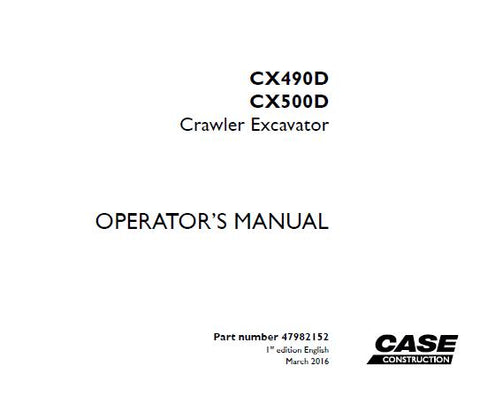 Discover the essential CASE CX490D and CX500D Crawler Excavator Operator’s Manual, designed to enhance your operational efficiency and safety. This comprehensive PDF file provides detailed instructions, specifications, and maintenance guidelines tailored specifically for these powerful excavators.