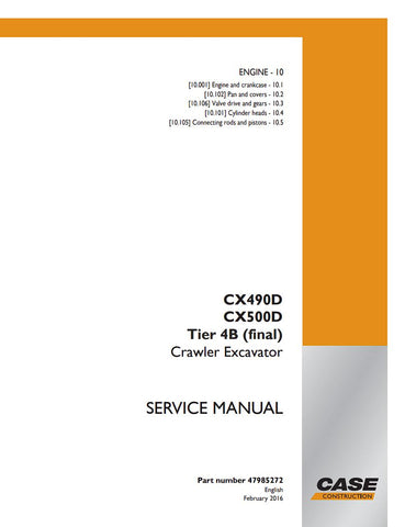 Introducing the CASE CX490D and CX500D Tier 4B Crawler Excavator Service Manual (Part Number: 47985272), your essential guide for maintaining and servicing your heavy machinery. This comprehensive manual is designed to provide you with detailed instructions, diagrams, and specifications to ensure optimal performance and longevity of your excavator.