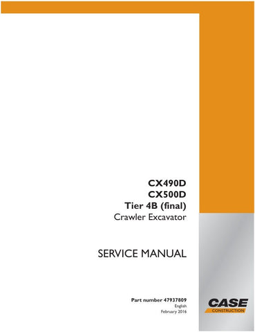 1. Enhance your maintenance capabilities with the CASE CX490D and CX500D Tier 4B (Final) Crawler Excavator Service Manual (Part No. 47937809). This comprehensive guide is designed to provide you with all the essential information needed to keep your excavator running smoothly and efficiently.