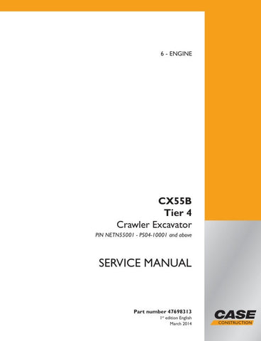 Discover the ultimate resource for maintaining your CASE CX55B Engine (Tier 4) Crawler Excavator with our comprehensive service manual, part number 47698313. This manual is meticulously designed to provide you with detailed instructions, diagrams, and specifications to ensure your excavator operates at peak performance.
