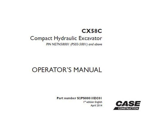 Discover the essential CASE CX58C Compact Hydraulic Excavator Operator’s Manual, designed to enhance your operational efficiency and safety. This comprehensive PDF guide provides detailed instructions, specifications, and maintenance tips tailored specifically for the CX58C model, ensuring you get the most out of your equipment.