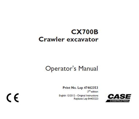 Discover the essential CASE CX700B Crawler Excavator Operator’s Manual, designed to enhance your operational efficiency and safety. This comprehensive PDF file provides detailed instructions, specifications, and maintenance guidelines tailored specifically for the CX700B model, ensuring you have all the information you need at your fingertips.