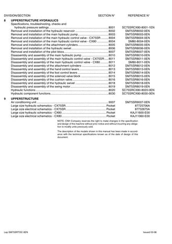 Unlock the full potential of your CASE CX75SR and CX80 Crawler Excavators with the comprehensive Service Manual (SM75SRTOC-0EN). This essential guide is designed to provide you with detailed insights into maintenance, troubleshooting, and repair procedures, ensuring your machinery operates at peak performance.