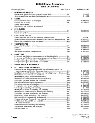 Unlock the full potential of your CASE CX800 Crawler Excavator with the comprehensive Service Manual (9-44930) in PDF format. This essential guide provides detailed instructions, schematics, and troubleshooting tips to ensure optimal performance and maintenance of your equipment. Whether you're a seasoned professional or a DIY enthusiast, this manual is designed to help you efficiently manage repairs and upkeep, saving you time and money. Don't miss out on the opportunity to enhance your excavator's longev
