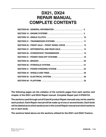 Unlock the full potential of your CASE DX21 and DX24 tractors with the comprehensive repair manual (part number 87055748) available in a convenient PDF format. This essential guide provides detailed instructions, diagrams, and troubleshooting tips to help you maintain and repair your equipment efficiently. Whether you're a seasoned mechanic or a DIY enthusiast, this manual ensures you have the knowledge and resources to keep your tractor running smoothly, saving you time and money on repairs. Don't miss out