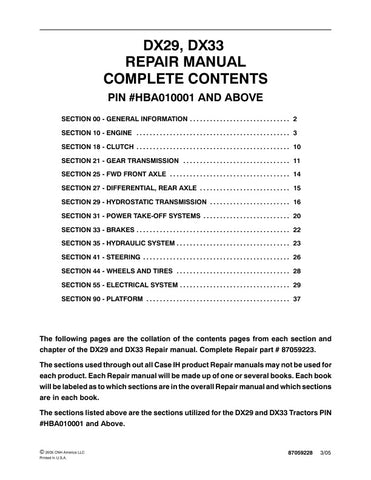 Unlock the full potential of your CASE DX29 and DX33 tractors with the comprehensive service manual (part number 87059228) available in a convenient PDF format. This essential guide provides detailed instructions, diagrams, and troubleshooting tips to ensure your machinery operates at peak performance. Whether you're a seasoned mechanic or a DIY enthusiast, this manual is your go-to resource for maintenance and repairs, helping you save time and money while keeping your equipment in top shape. Don't miss 