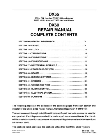 Unlock the full potential of your CASE DX55 and DX60 tractors with the comprehensive repair manual (84140463) available in a convenient PDF format. This essential guide provides detailed instructions, diagrams, and troubleshooting tips to ensure your machinery operates at peak performance. Whether you're a seasoned mechanic or a DIY enthusiast, this manual is your go-to resource for efficient repairs and maintenance, saving you time and money while extending the life of your equipment. Don't miss out on the