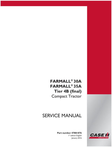 Unlock the full potential of your CASE FARMALL 30A and 35A Tier 4B Compact Tractors with the comprehensive Service Manual (PDF file) 47881876. This essential guide provides detailed insights into maintenance, troubleshooting, and repair procedures, ensuring your tractor operates at peak performance. With clear illustrations and step-by-step instructions, you can confidently tackle any service task, prolonging the life of your equipment and maximizing productivity. Invest in this invaluable resource today an