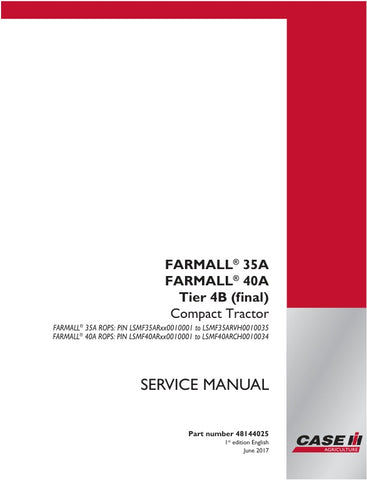 Unlock the full potential of your CASE Farmall 35A and 40A Tier 4B Compact Tractors with the comprehensive Service Manual (48144025) in PDF format. This essential guide provides detailed maintenance procedures, troubleshooting tips, and specifications to ensure your tractor operates at peak performance. With easy navigation and clear illustrations, you'll have the knowledge to tackle repairs and upkeep with confidence, saving you time and money. Invest in your equipment's longevity and efficiency today!