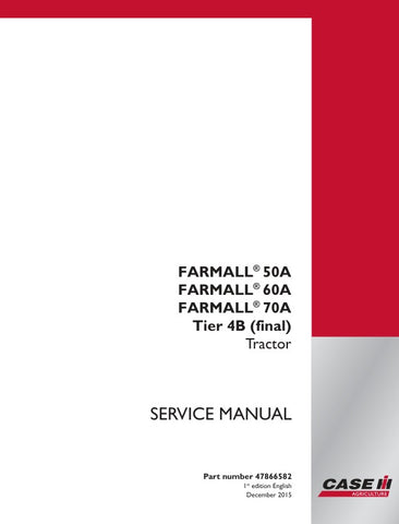 Unlock the full potential of your CASE Farmall 50A, 60A, and 70A Tier 4B (Final) tractor with the comprehensive service manual (part number 47866582) available in a convenient PDF format. This essential guide provides detailed instructions, diagrams, and troubleshooting tips to ensure your tractor operates at peak performance. Whether you're a seasoned mechanic or a DIY enthusiast, this manual is your go-to resource for maintenance and repairs, helping you save time and money while keeping your equipment in