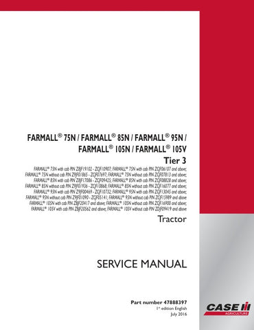 Unlock the full potential of your CASE Farmall 75N, 85N, 95N, 105N, and 105V (Tier 3) tractors with the comprehensive Service Manual (Part No. 47888397) in PDF format. This essential guide provides detailed instructions, diagrams, and troubleshooting tips to ensure your tractor operates at peak performance. Whether you're a seasoned mechanic or a DIY enthusiast, this manual is designed to help you maintain and repair your equipment efficiently, saving you time and money. Don't miss out on the opportunity to