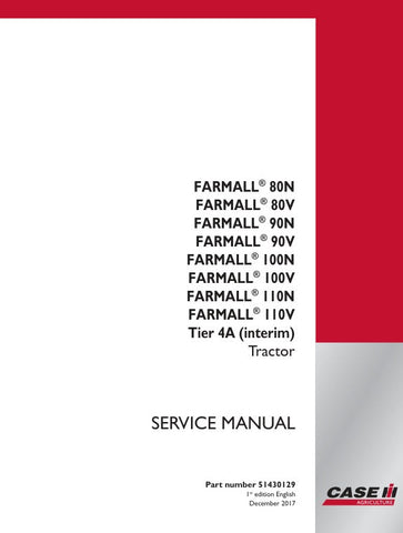 Unlock the full potential of your CASE Farmall tractor with the comprehensive Service Manual for models 80N, 80V, 90N, 90V, 100N, 100V, 110N, and 110V Tier 4A. This essential guide is designed to provide you with detailed insights into maintenance, troubleshooting, and repair procedures, ensuring your tractor operates at peak performance.