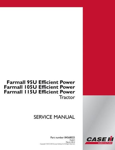 Unlock the full potential of your CASE Farmall 95U, 105U, and 115U tractors with the Efficient Power Tractor Service Manual (Part No. 84568025). This comprehensive guide is designed to provide you with essential maintenance and repair information, ensuring your equipment operates at peak performance.