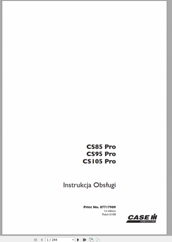 Discover the essential CASE IH CS 85, 95, 105 Pro User Manual (PDF File) designed for operators seeking to maximize the performance of their equipment